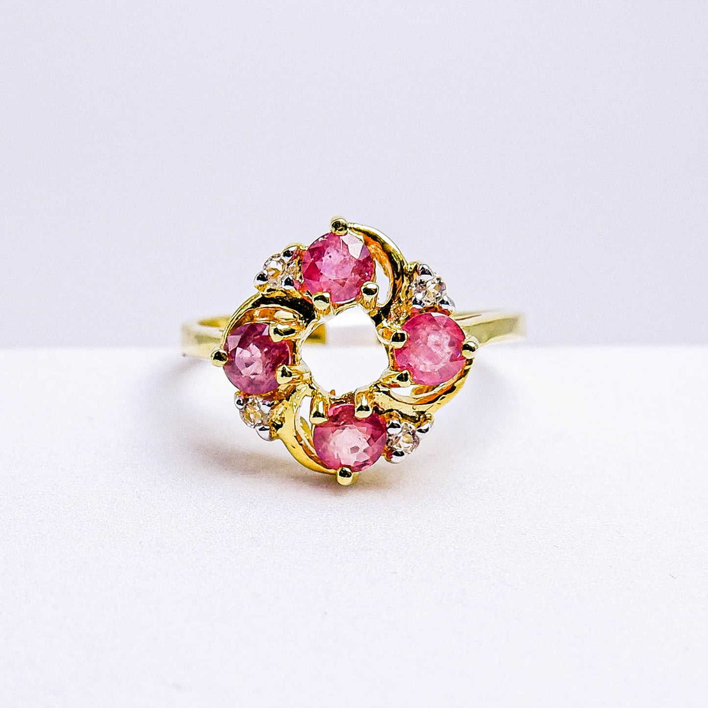 แหวนเงินแท้ 925 ฝังพลอย ทับทิม (Ruby) + ไวท์โทพาส (whitetopaz)
