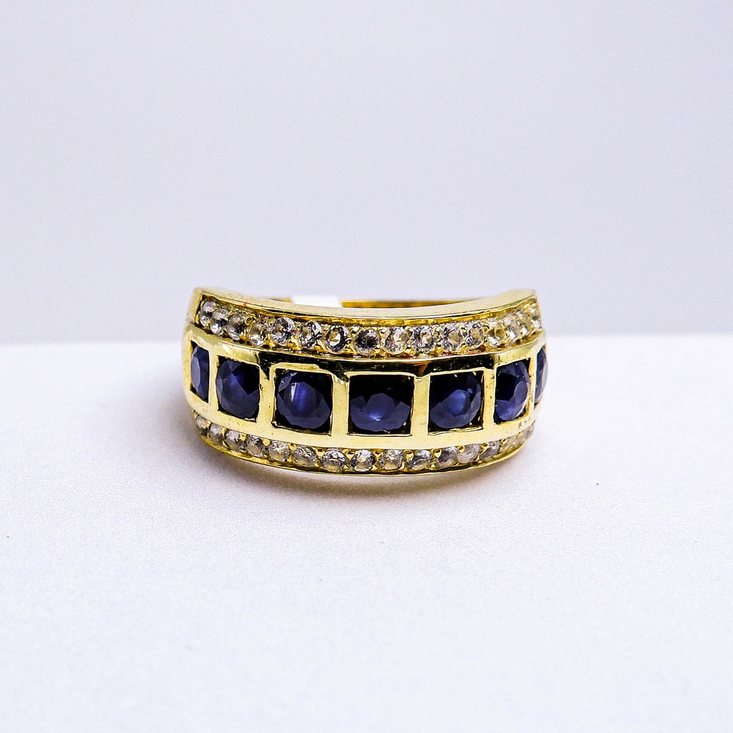 แหวนเงินแท้ 925 ฝังพลอย ไพลิน (Blue Sapphire) + ไวท์โทพาส (whitetopaz)