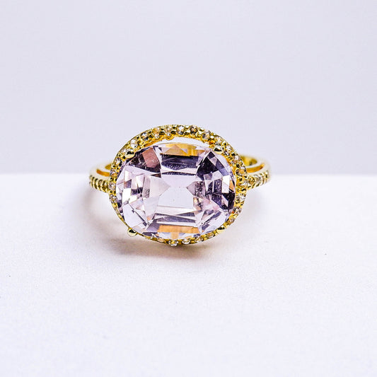 แหวนเงินแท้ 925 ฝังพลอย คุณไซต์ (Kunzite) + ไวท์โทพาส (whitetopaz)