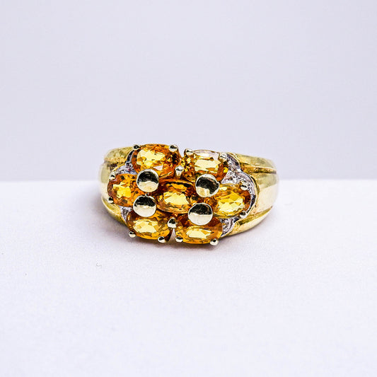 แหวนเงินแท้ 925 ฝังพลอย บุษราคัมบางกะจะ (Yellow Sapphire) + ไวท์โทพาส (whitetopaz)