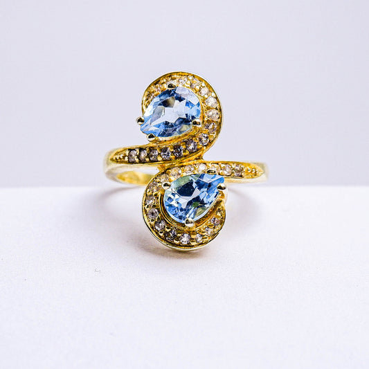 แหวนเงินแท้ 925 ฝังพลอย บลูโทพาส (Blue Topaz) + ไวท์โทพาส (whitetopaz)