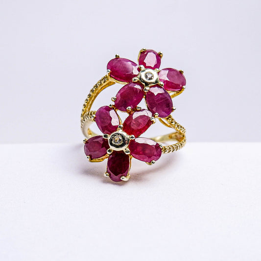 แหวนเงินแท้ 925 ฝังพลอย ทับทิมอาฟ (African Ruby)+ เซอร์คอน (Zircon)