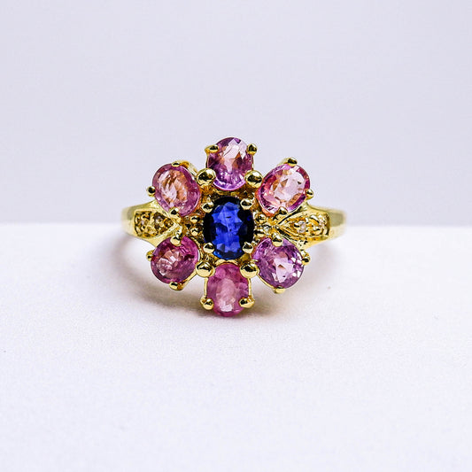 แหวนเงินแท้ 925 ฝังพลอย แซฟไฟร์ไทย(Thai Sapphire)+ไพลิน(Blue Sapphire)+เซอร์คอน(Zircon)
