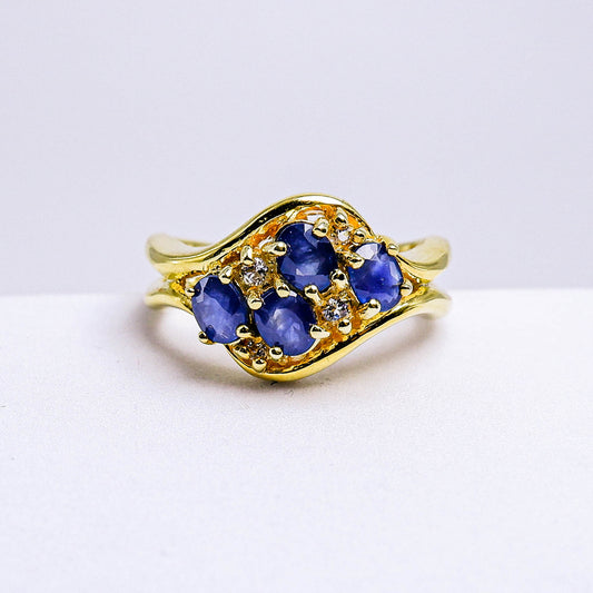 แหวนเงินแท้ 925 ฝังพลอย ไพลิน (Blue Sapphire) + ไวท์โทพาส (whitetopaz)