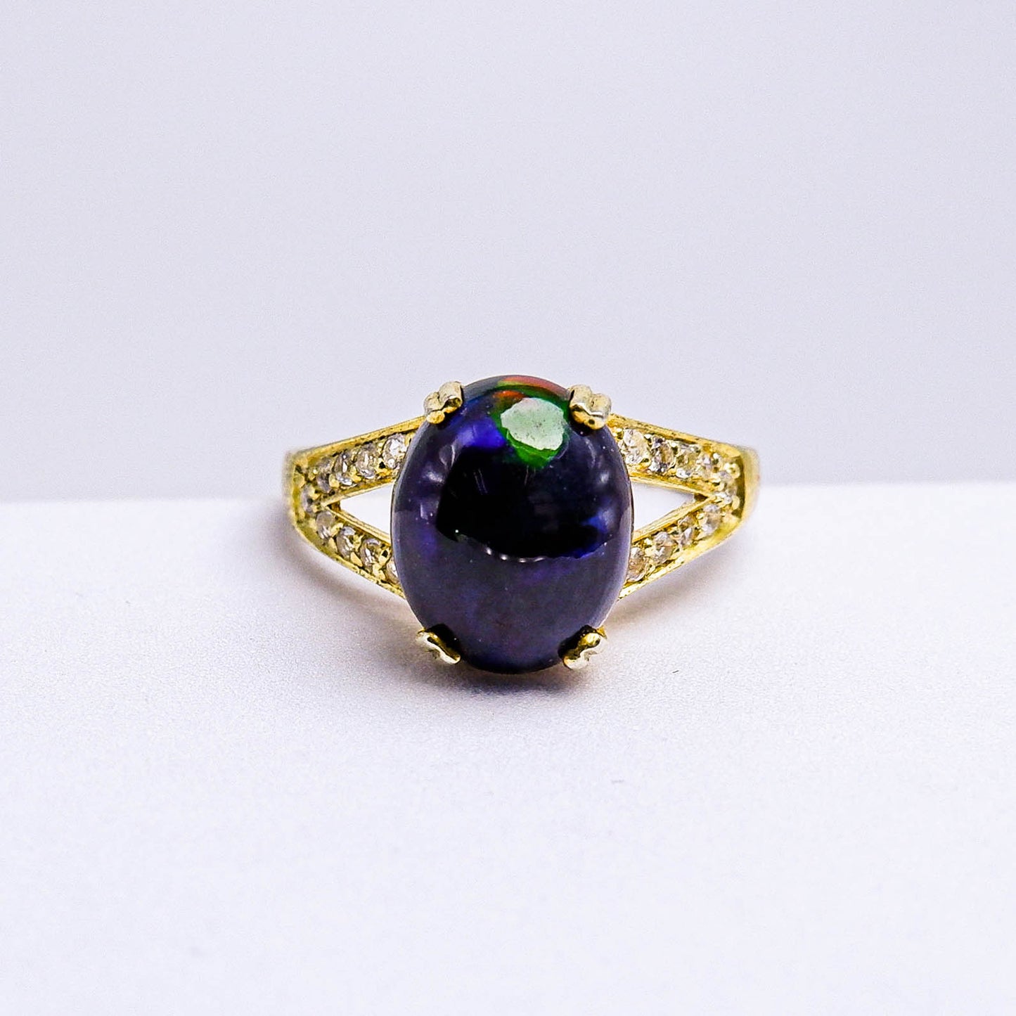แหวนเงินแท้ 925 ฝังพลอย แบล็คโอปอล (Black Opal) + ไวท์โทพาส (whitetopaz)