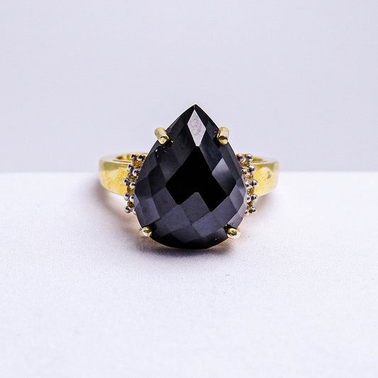 แหวนเงินแท้ 925 ฝังพลอย นิล (Black Spinel) + ไวท์โทพาส (whitetopaz)