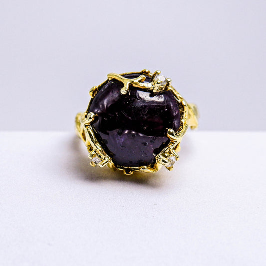แหวนเงินแท้ 925 ฝังพลอย สตาร์ทับทิม (Star Ruby) + เซอร์คอน (Zircon)