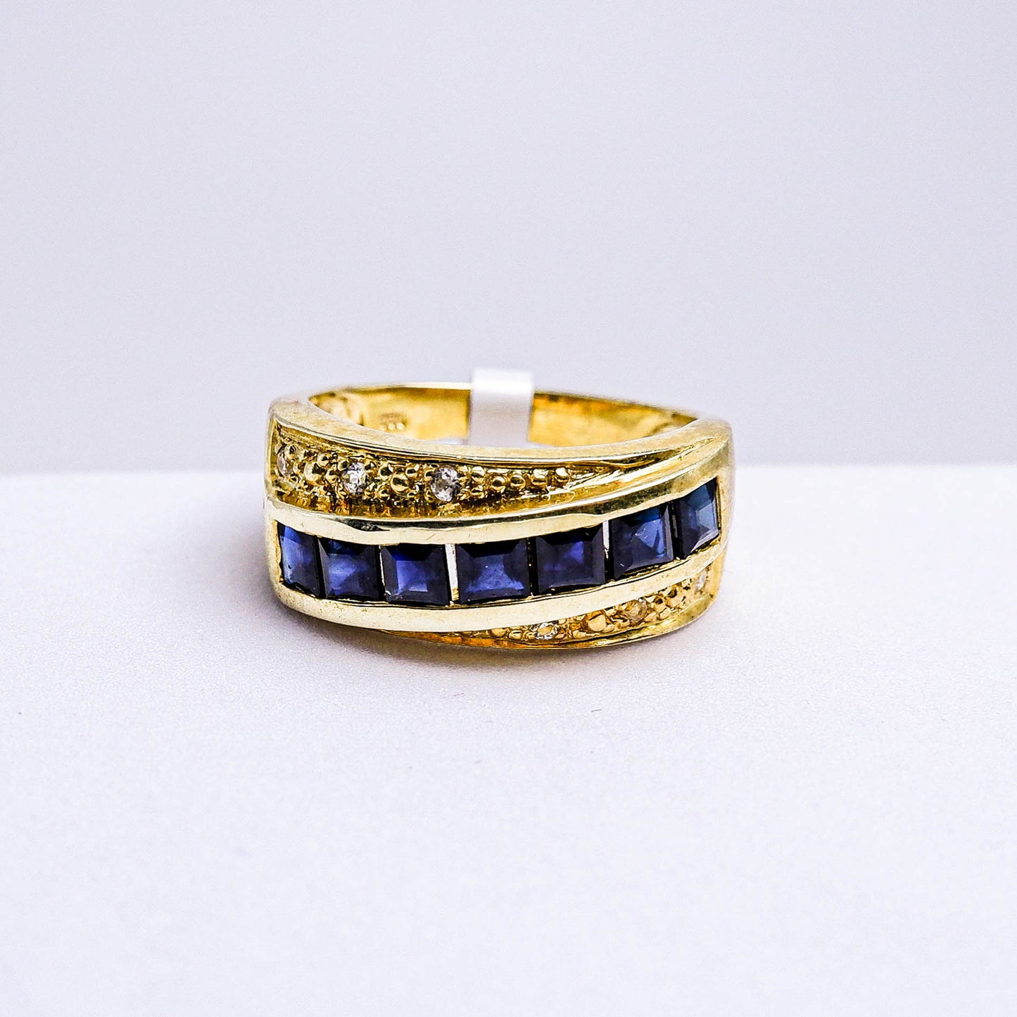 แหวนเงินแท้ 925 ฝังพลอย ไพลิน (Blue Sapphire) + ไวท์โทพาส (whitetopaz)