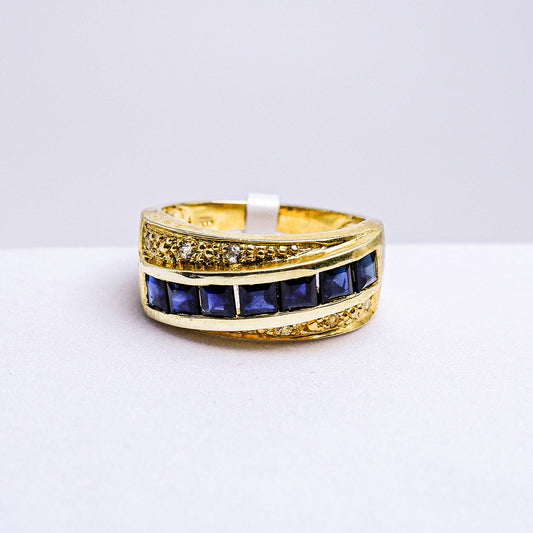 แหวนเงินแท้ 925 ฝังพลอย ไพลิน (Blue Sapphire) + ไวท์โทพาส (whitetopaz)