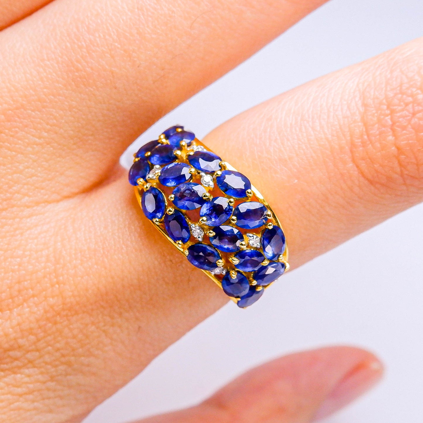 แหวนทอง9K ฝังพลอย ไพลิน (Blue Sapphire) + เพชร (Diamond)