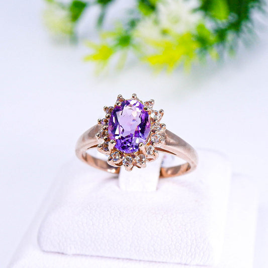 แหวนเงินแท้ 925 ฝังพลอย อเมทิส (Amethyst) + ไวท์โทพาส (whitetopaz)