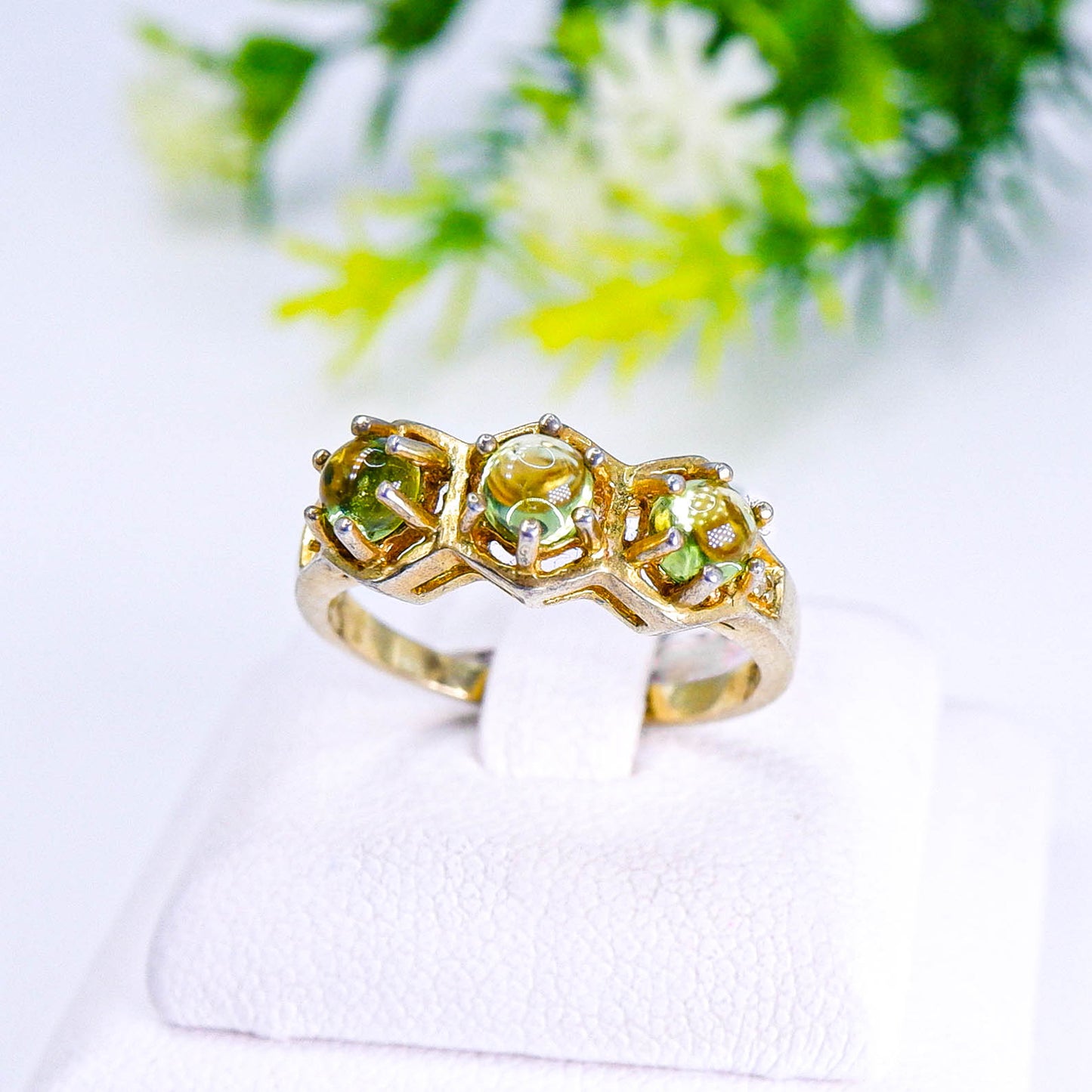 แหวนเงินแท้ 925 ฝังพลอย เพอริดอท (Peridot) + โทพาส (Topaz)