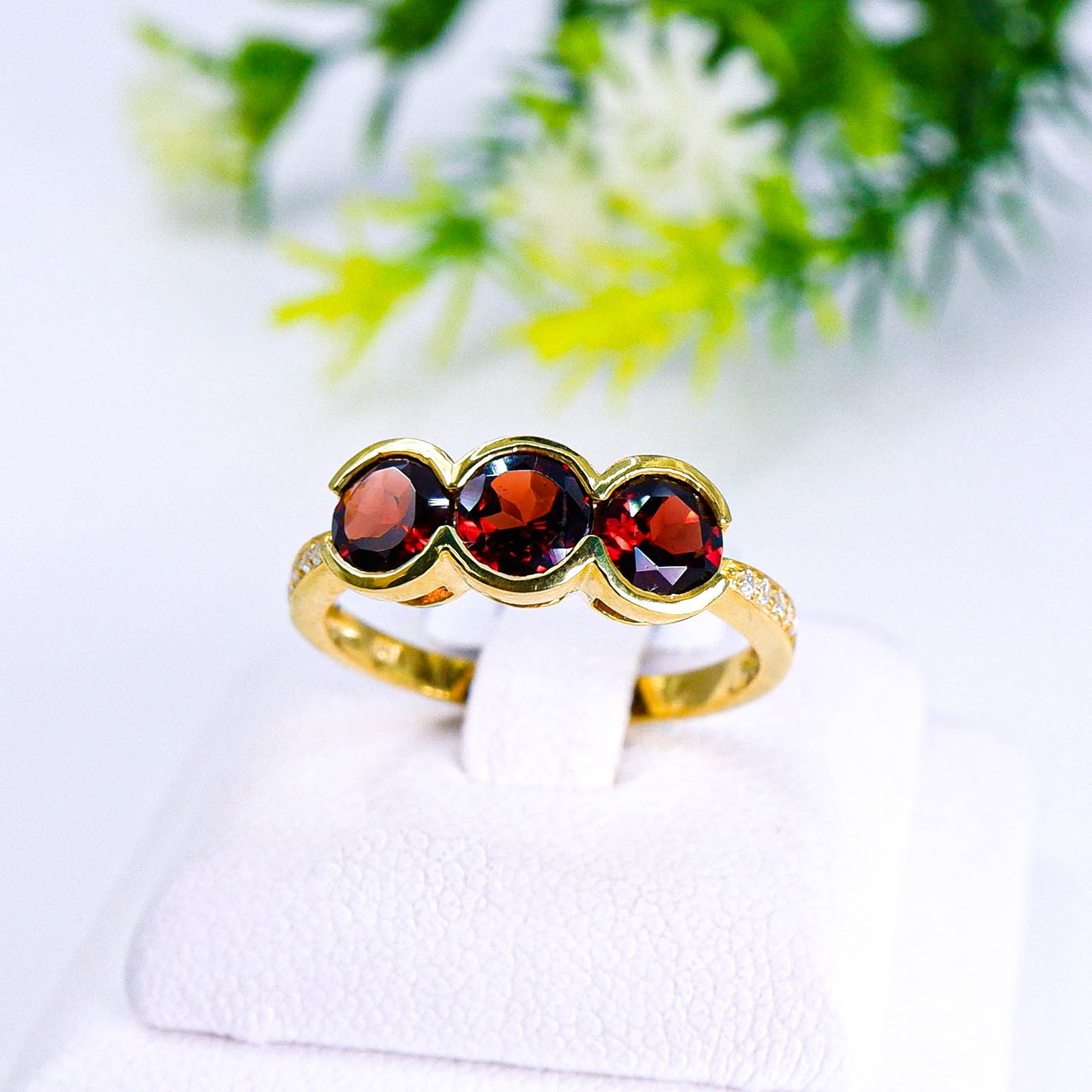 แหวนเงินแท้ 925 ฝังพลอย โกเมน (Garnet) + เซอร์คอน (Zircon)