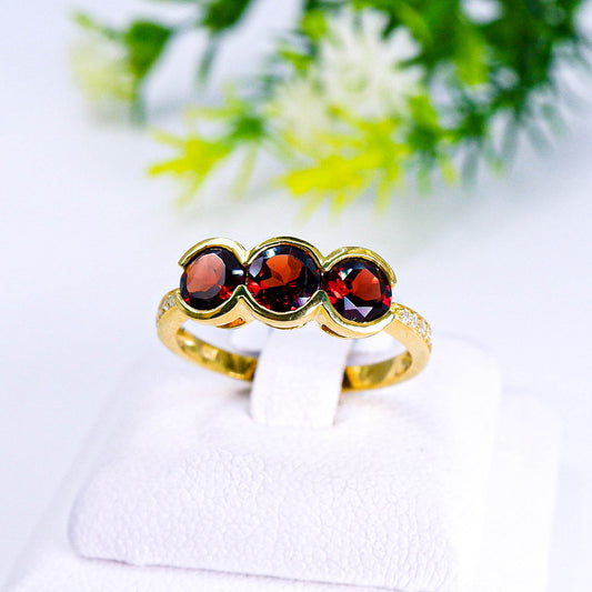 แหวนเงินแท้ 925 ฝังพลอย โกเมน (Garnet) + เซอร์คอน (Zircon)
