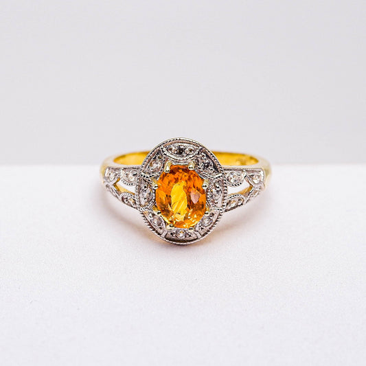 แหวนเงินแท้ 925 ฝังพลอย บุษราคัมบางกะจะ (Yellow Sapphire) + เซอร์คอน (Zircon)