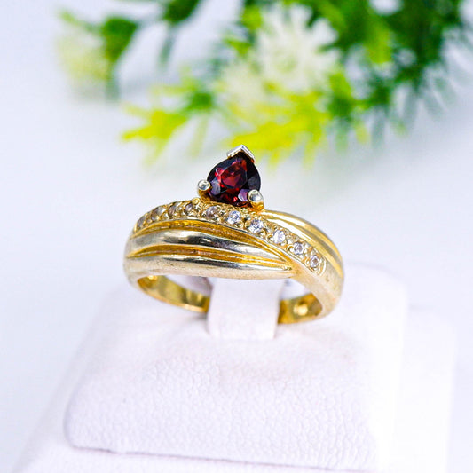 แหวนเงินแท้ 925 ฝังพลอย โกเมน (Garnet) + โทพาส (Topaz)