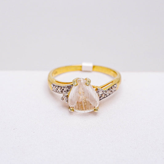 แหวนเงินแท้ 925 ฝังพลอย ไหมทอง (Golden Rutilated Quartz) + เซอร์คอน (Zircon)