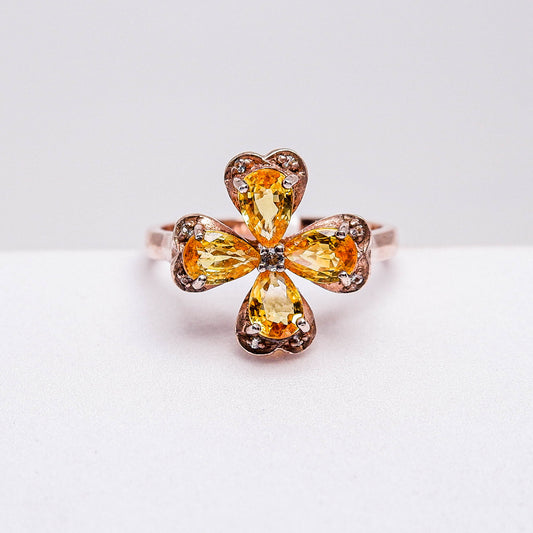 แหวนเงินแท้ 925 ฝังพลอย บุษราคัมมาดา (Yellow Sapphire) + ไวท์โทพาส (whitetopaz)