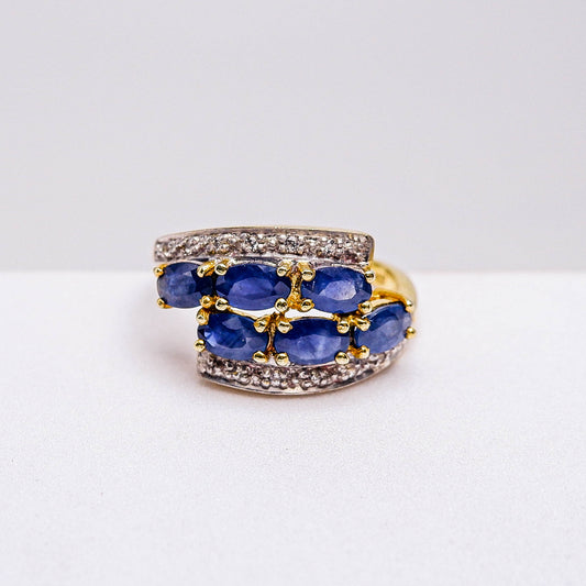 แหวนเงินแท้ 925 ฝังพลอย ไพลิน (Blue Sapphire) + เซอร์คอน (Zircon)