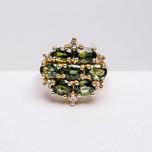 แหวนเงินแท้ 925 ฝังพลอย เขียวส่อง (greensapphire) + เซอร์คอน (Zircon)