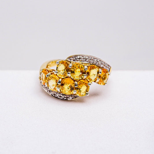 แหวนเงินแท้ 925 ฝังพลอย บุษราคัมบางกะจะ (Yellow Sapphire) + เซอร์คอน (Zircon)
