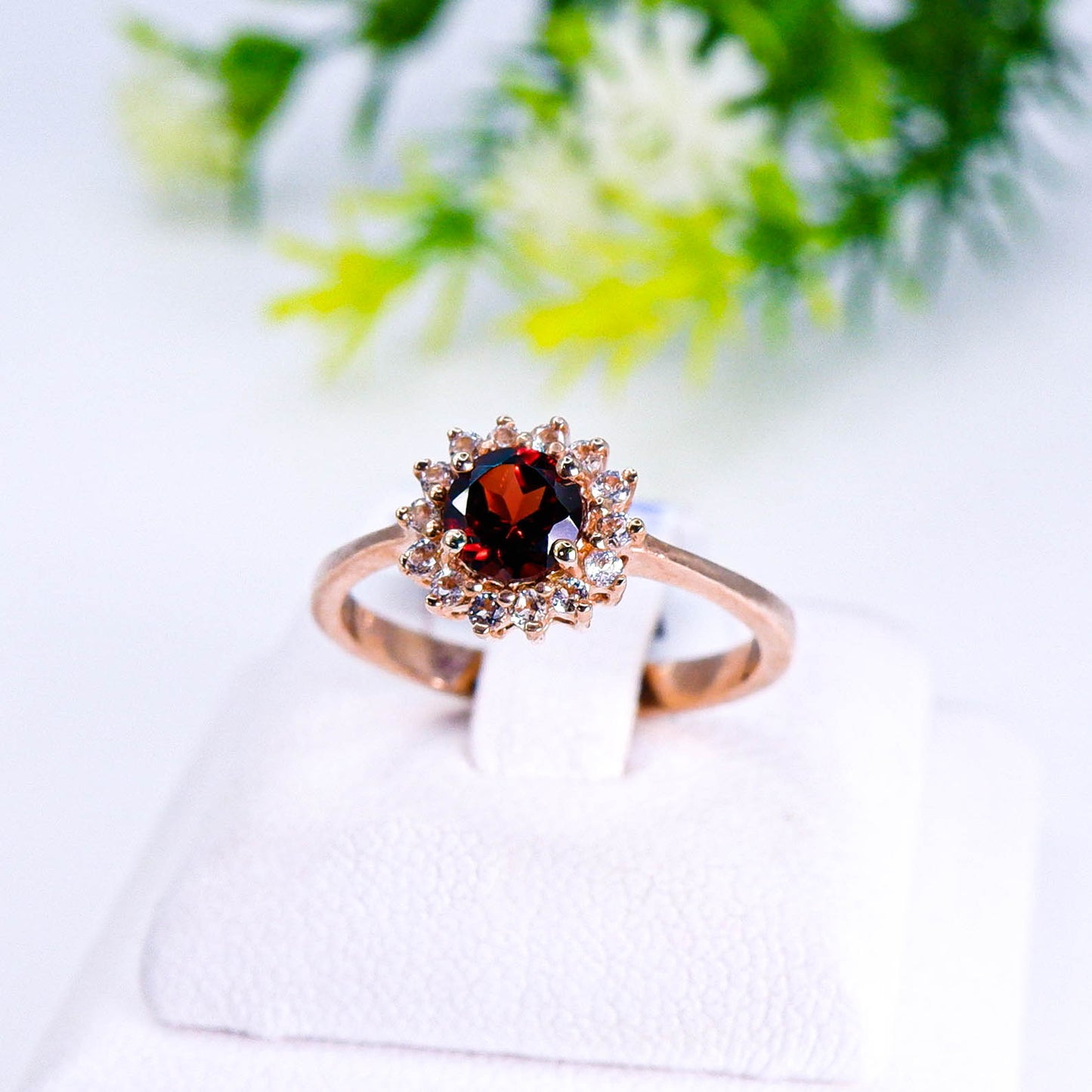 แหวนเงินแท้ 925 ฝังพลอย โกเมน (Garnet) + เซอร์คอน (Zircon)
