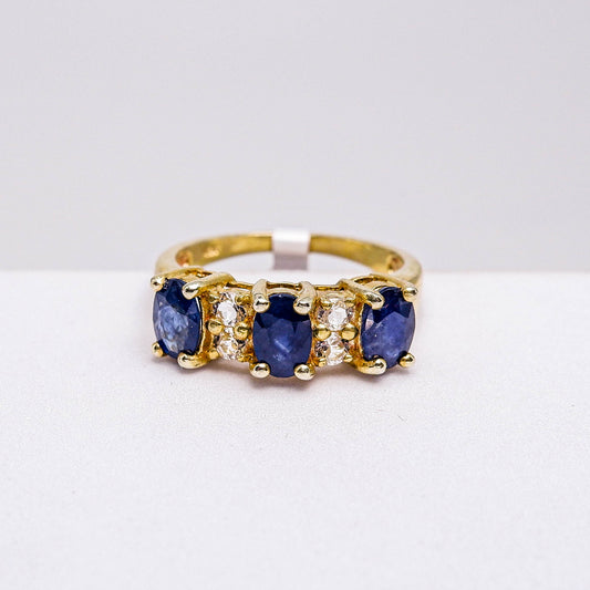 แหวนเงินแท้ 925 ฝังพลอย ไพลิน (Blue Sapphire) + ไวท์โทพาส (Zircon)