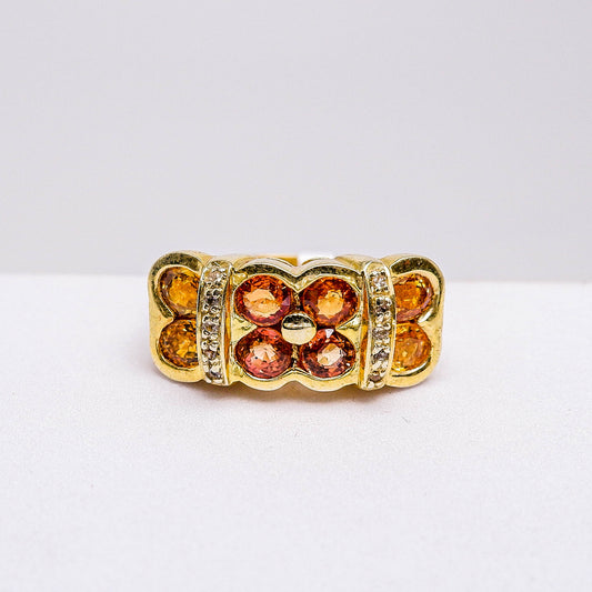 แหวนเงินแท้ 925 ฝังพลอย บุษราคัมบางกะจะ (Yellow Sapphire) + ไวท์โทพาส (whitetopaz)