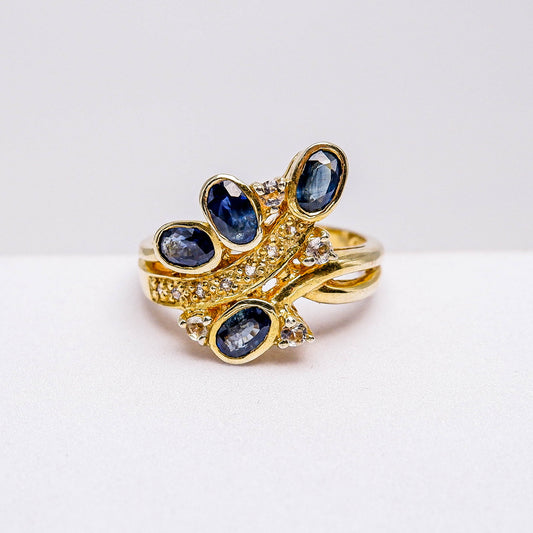 แหวนเงินแท้ 925 ฝังพลอย ไพลิน (Blue Sapphire) + ไวท์โทพาส (whitetopaz)