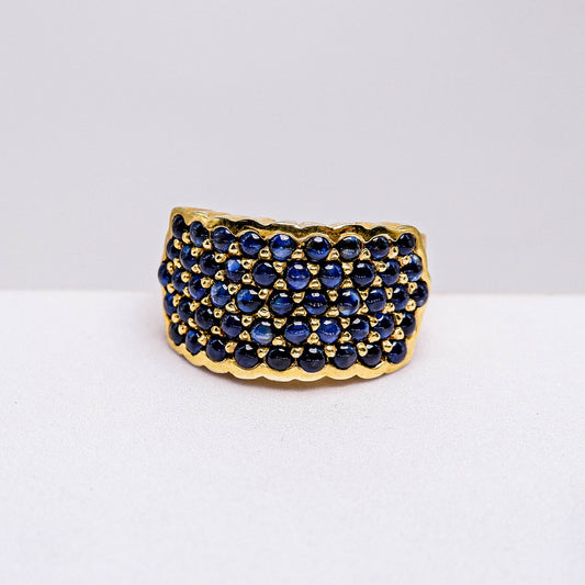 แหวนเงินแท้ 925 ฝังพลอย ไพลิน (หลังเบี้ย) (Blue Sapphire)