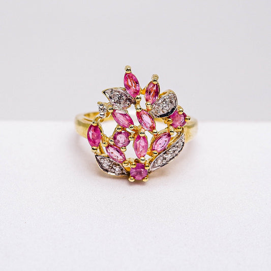 แหวนเงินแท้ 925 ฝังพลอย ทับทิมไทย (Ruby) + เซอร์คอน (Zircon)