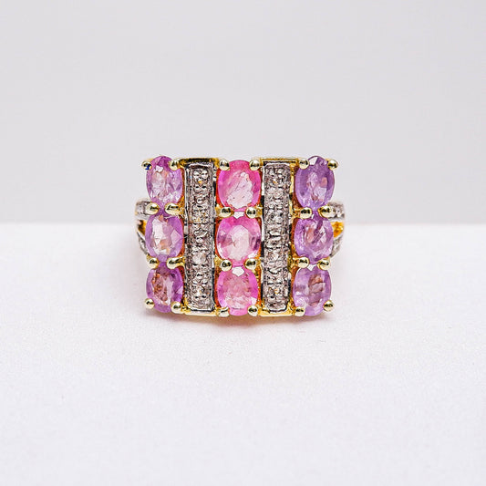 แหวนเงินแท้ 925 ฝังพลอย ทับทิมเวียดนาม (Vietnamese Ruby) + ไวท์โทพาส (whitetopaz)