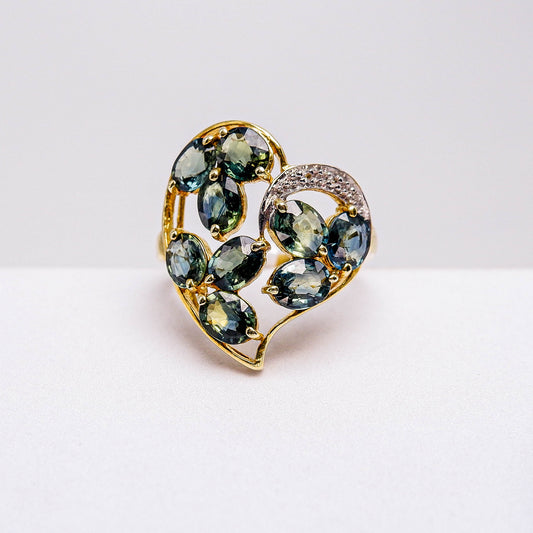 แหวนเงินแท้ 925 ฝังพลอย เขียวส่องบางกะจะ (greensapphire) + ไวท์โทพาส (whitetopaz)