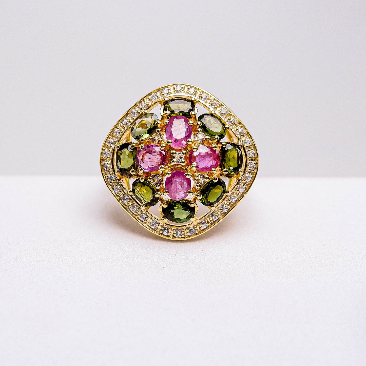 แหวนเงินแท้ 925 ฝังพลอย ทับทิมไทย (Ruby) + ทัวร์มาลีน (Tourmaline) + ไวท์โทพาส (whitetopaz)