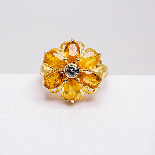 แหวนเงินแท้ 925 ฝังพลอย บุษราคัม (Yellow Sapphire) + เซอร์คอน (Zircon)