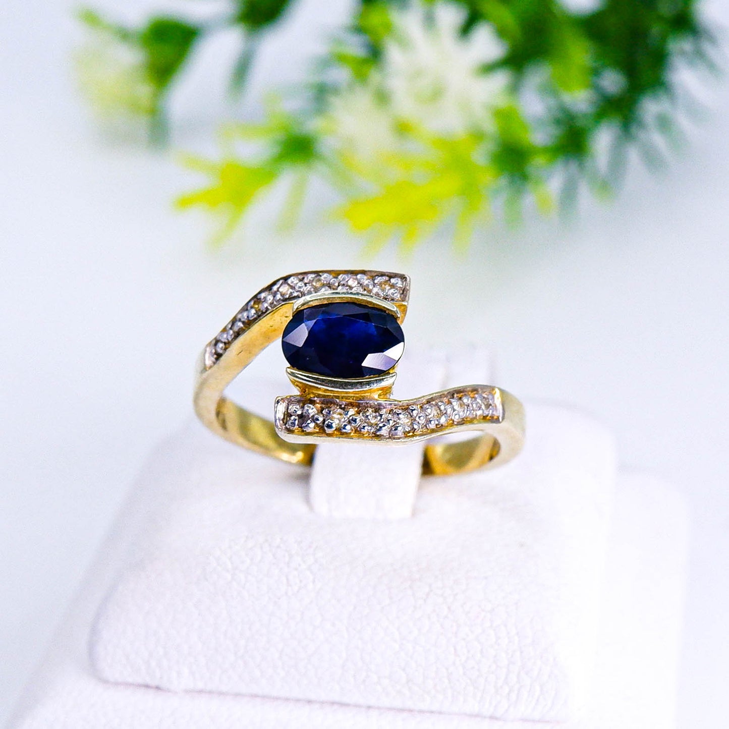 แหวนเงินแท้ 925 ฝังพลอย ไพลิน (Blue Sapphire) + โทพาส (Topaz)