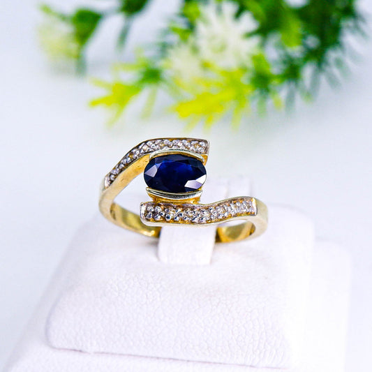 แหวนเงินแท้ 925 ฝังพลอย ไพลิน (Blue Sapphire) + โทพาส (Topaz)