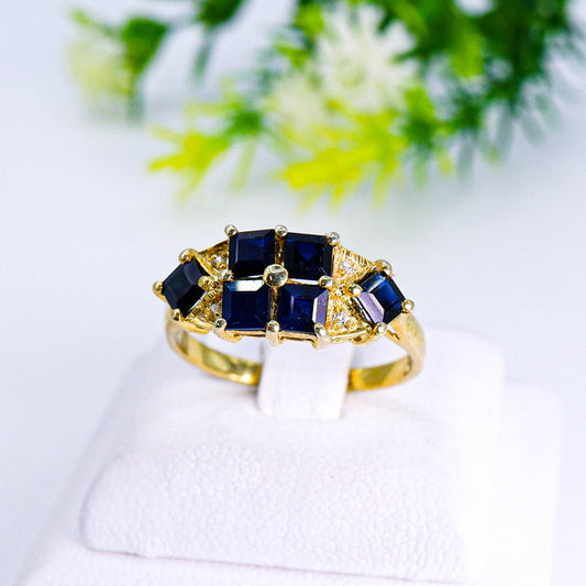 แหวนเงินแท้ 925 ฝังพลอย ไพลิน (Blue Sapphire) + เซอร์คอน (Zircon)