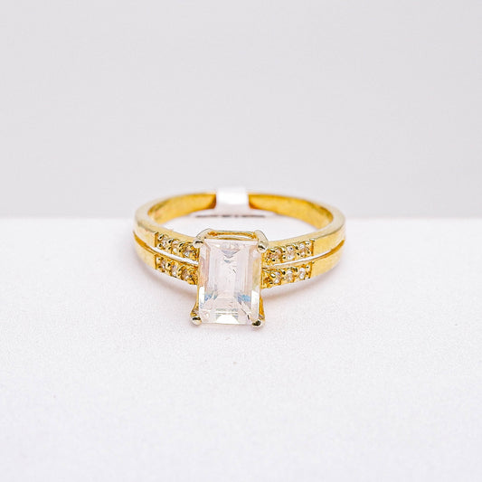 แหวนเงินแท้ 925 ฝังพลอย เรนโบว์มูนสโตน (Rainbow Moonstone) + ไวท์โทพาส (whitetopaz)