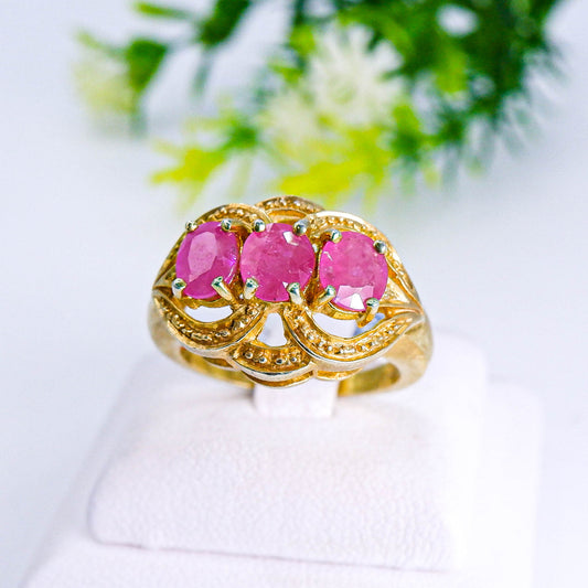 แหวนเงินแท้ 925 ฝังพลอย ทับทิม (Ruby) + เซอร์คอน (Zircon)