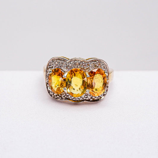 แหวนเงินแท้ 925 ฝังพลอย บุษราคัม (Yellow Sapphire) + เซอร์คอน (Zircon)