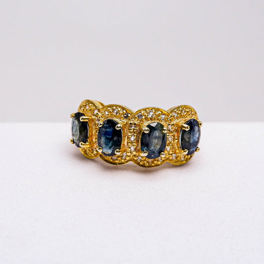 แหวนเงินแท้ 925 ฝังพลอย เขียวส่องบางกะจะ (greensapphire) + ไวท์โทพาส (whitetopaz)