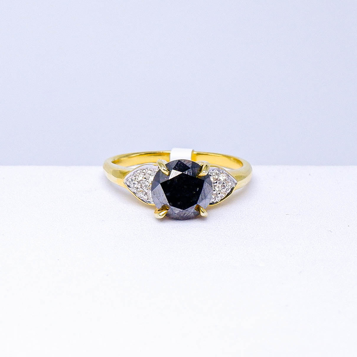 แหวนทอง9K ฝังพลอยแบล็คไดมอนด์ (Black diamond) + เพชร (diamond)