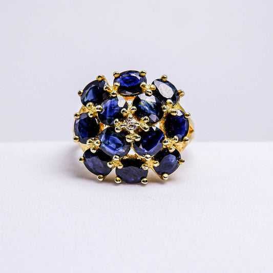 แหวนเงินแท้ 925 ฝังพลอย ไพลิน (Blue Sapphire) + ไวท์โทพาส (whitetopaz)