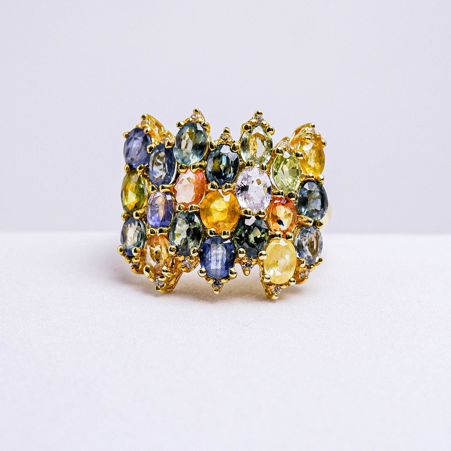 แหวนเงินแท้ 925 ฝังพลอย แฟนซีแซฟไฟร์ (Fancy Sapphire) + เซอร์คอน (Zircon)