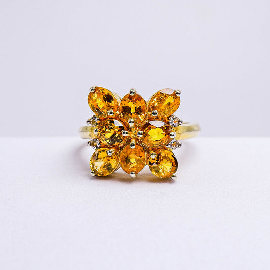 แหวนเงินแท้ 925 ฝังพลอย บุษราคัมบางกะจะ (Yellow Sapphire) + ไวท์โทพาส (whitetopaz)