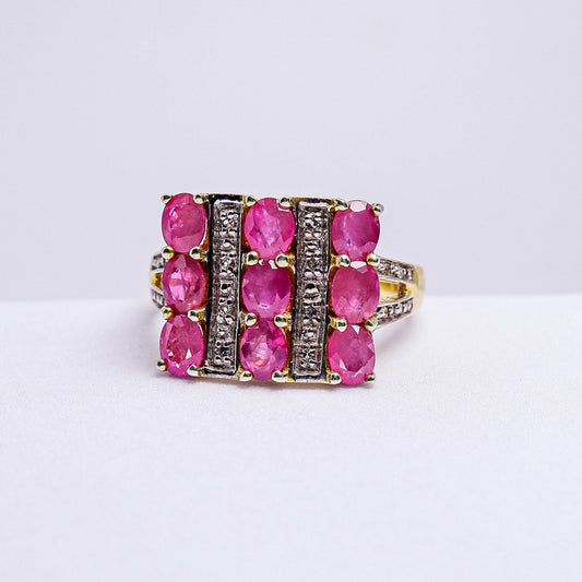 แหวนเงินแท้ 925 ฝังพลอย ทับทิม (Ruby) + ไวท์โทพาส (whitetopaz)