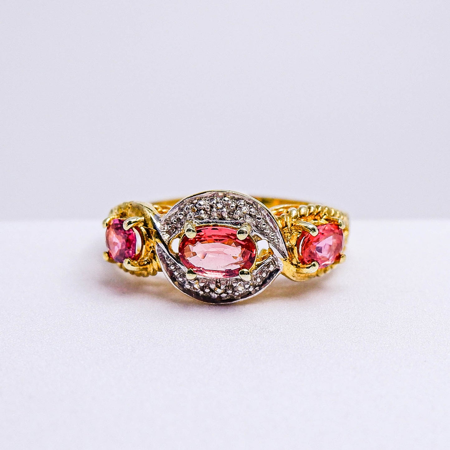 แหวนเงินแท้ 925 ฝังพลอย สปิเนล (Spinel) + ไวท์โทพาส (whitetopaz)