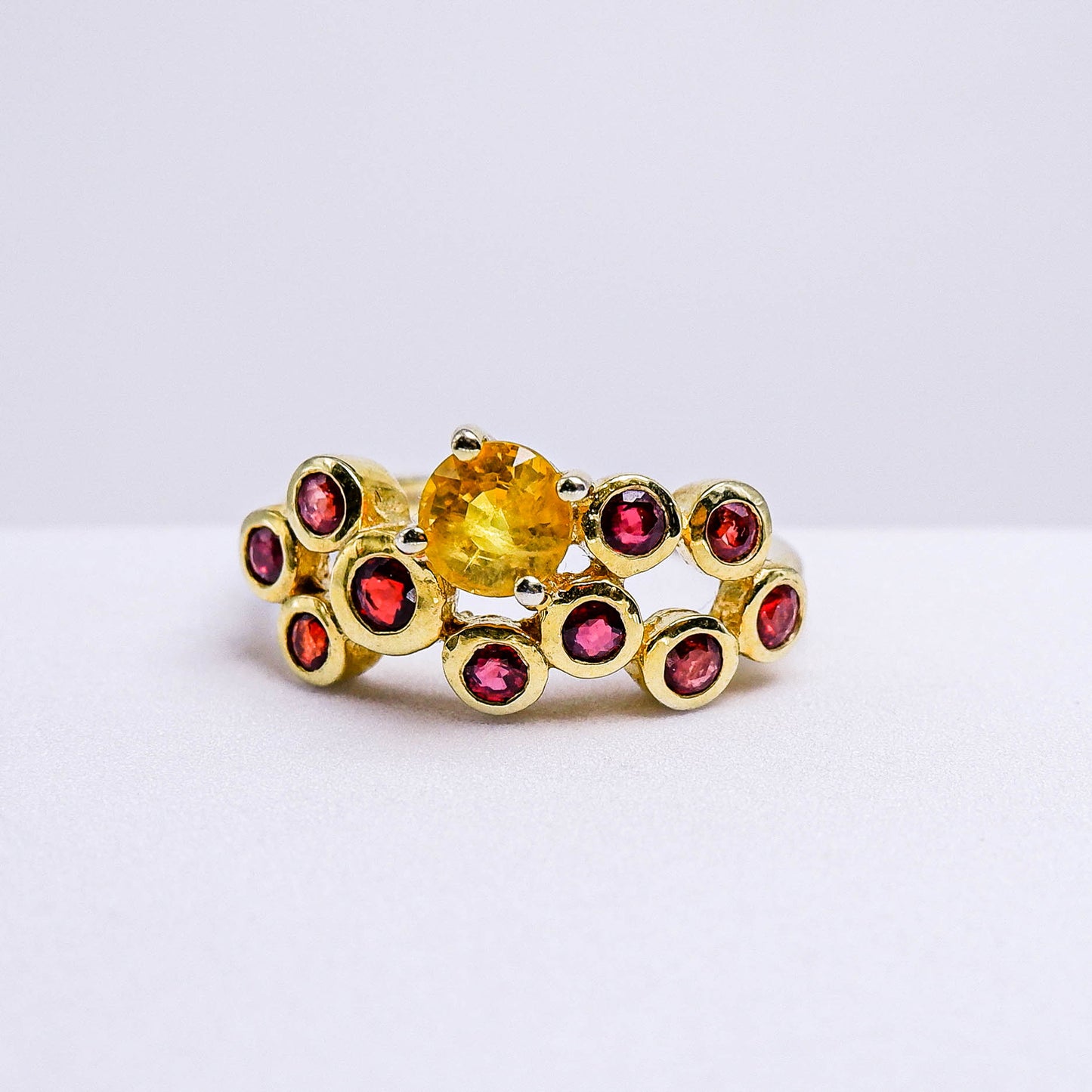 แหวนเงินแท้ 925 ฝังพลอย บุษราคัม (Yellow Sapphire) + แซฟไฟร์ (Sapphire)