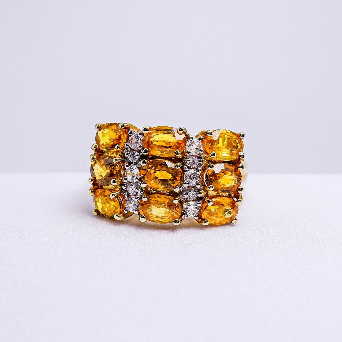 แหวนเงินแท้ 925 ฝังพลอย บุษราคัมบางกะจะ (Yellow Sapphire) + เซอร์คอน (Zircon)